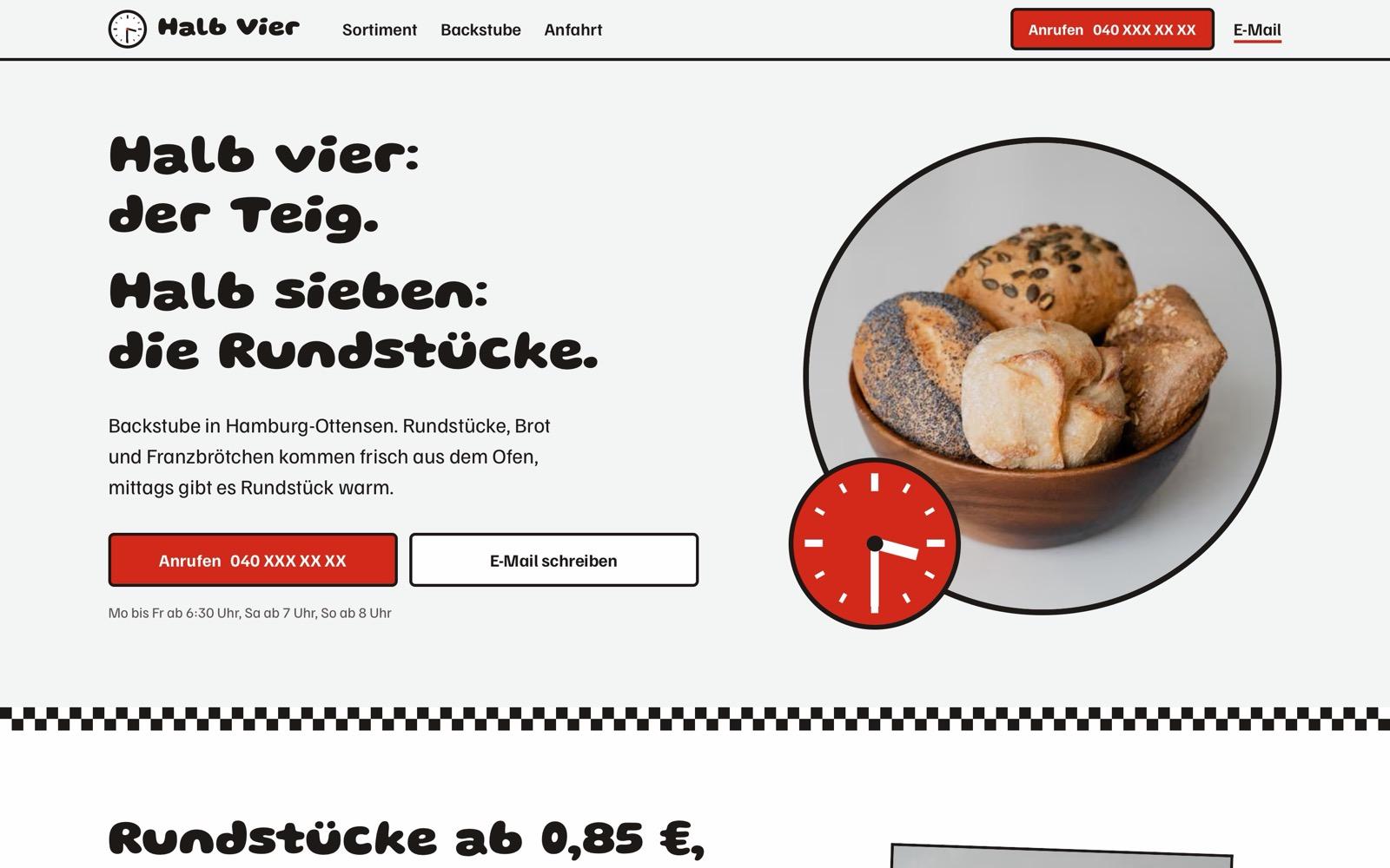 Startseite der Beispiel-Website Backstube Halb Vier