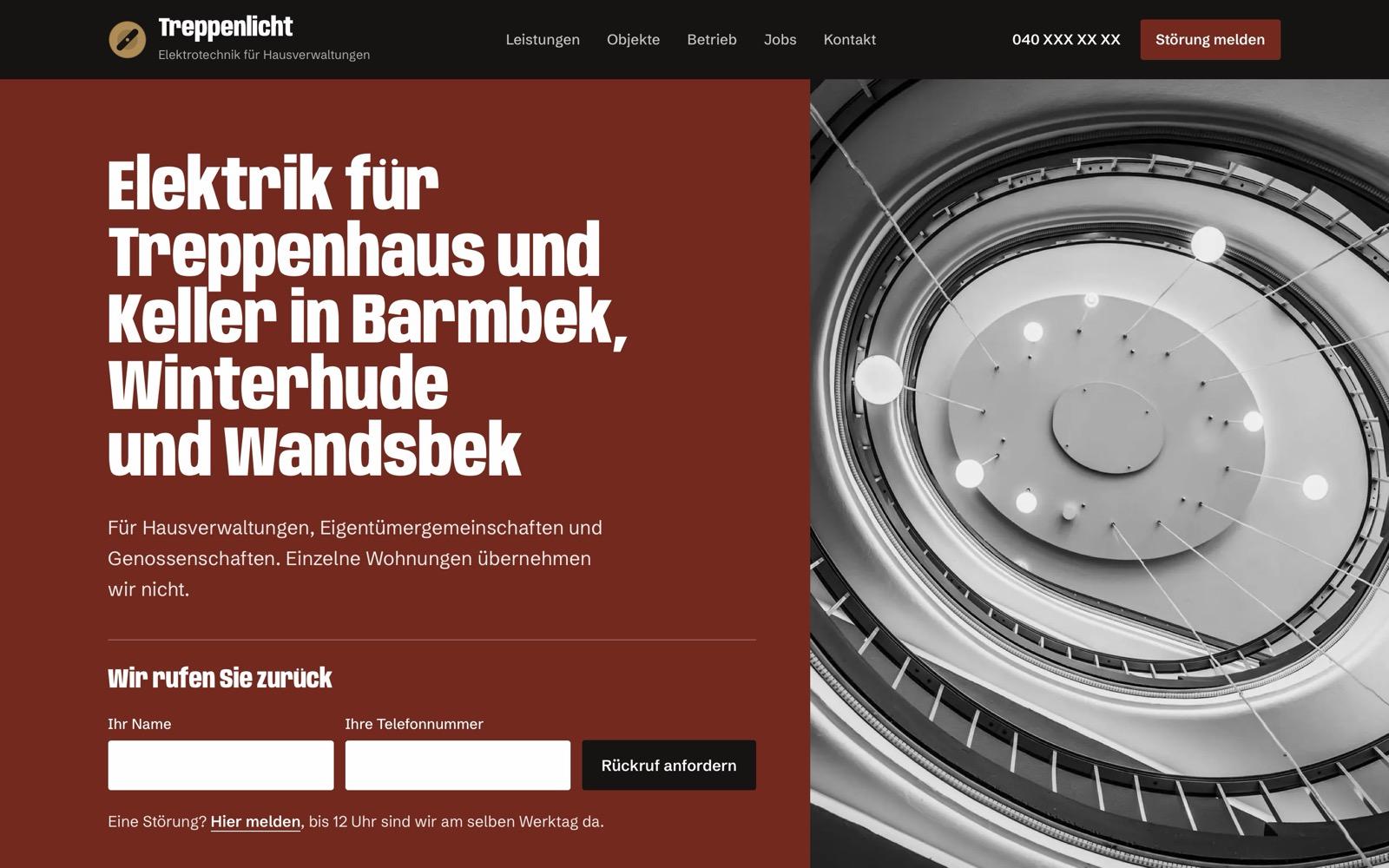 Startseite der Beispiel-Website Treppenlicht Elektrotechnik