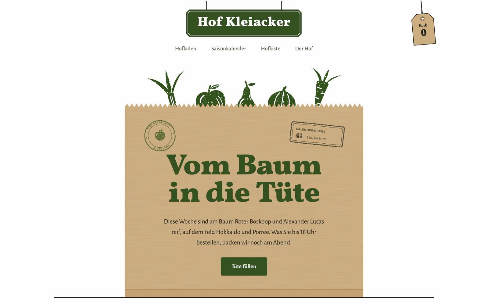 Startseite der Beispiel-Website Hof Kleiacker