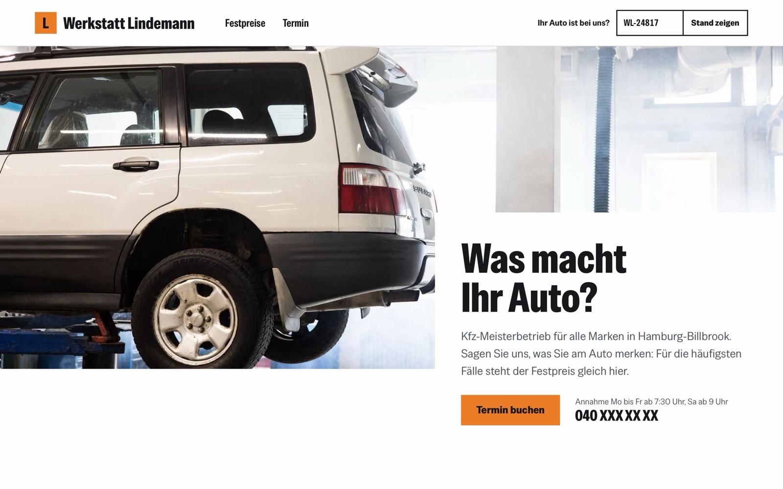 Startseite der Beispiel-Website Werkstatt Lindemann