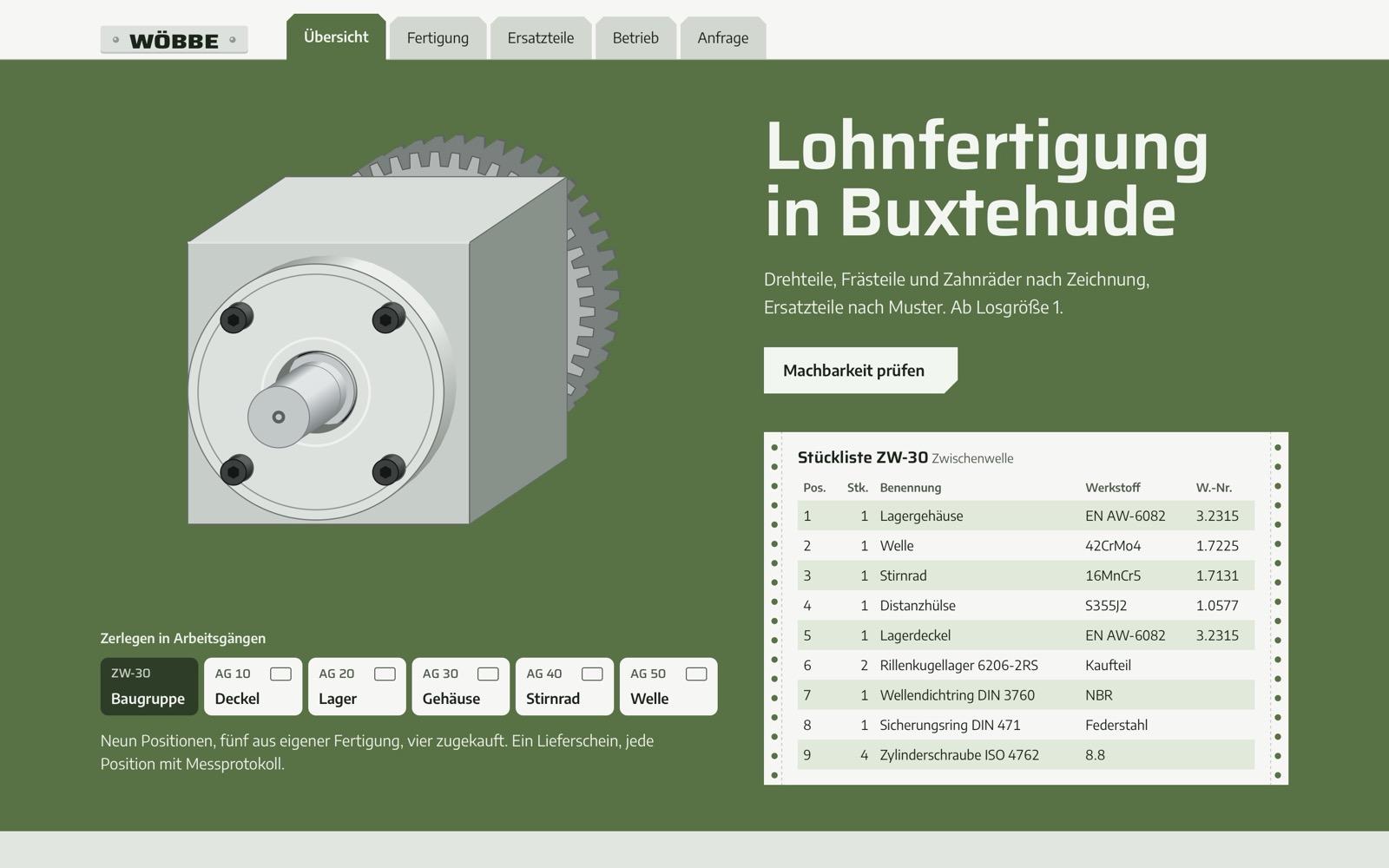 Startseite der Beispiel-Website Wöbbe Präzisionsteile
