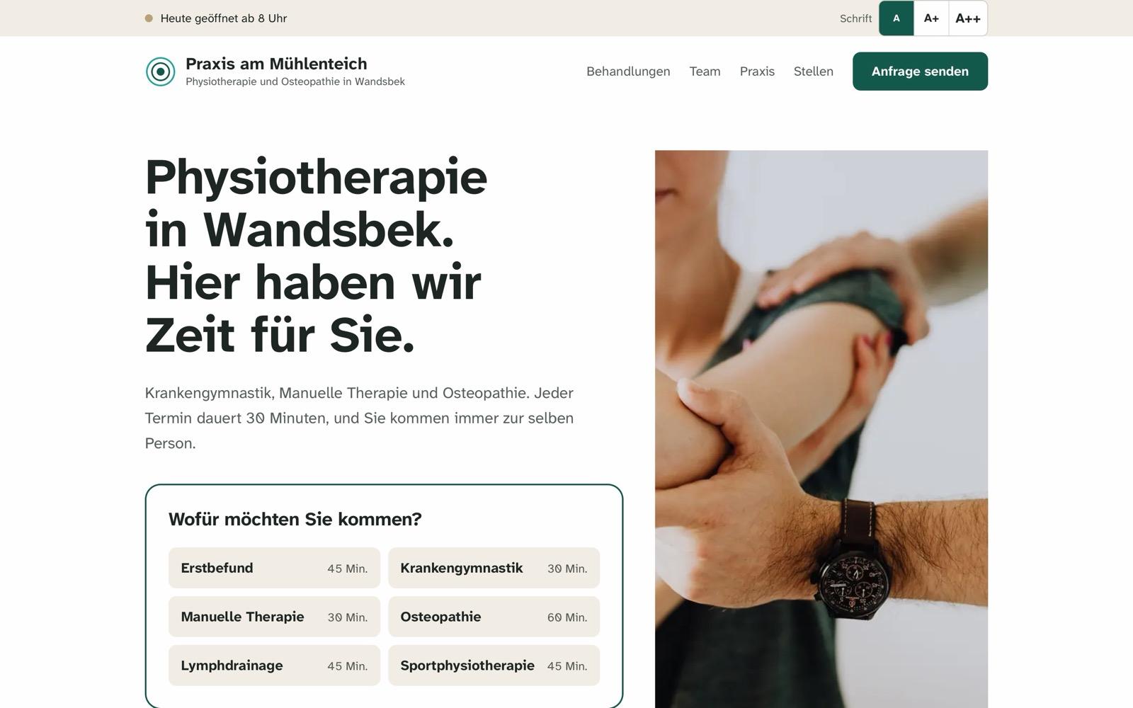 Startseite der Beispiel-Website Praxis am Mühlenteich