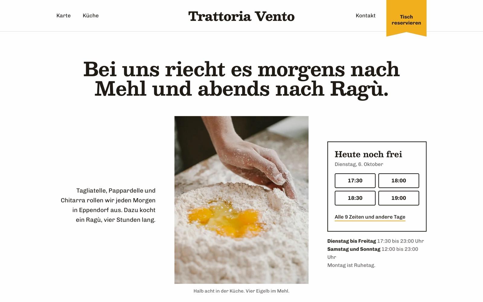 Startseite der Beispiel-Website Trattoria Vento